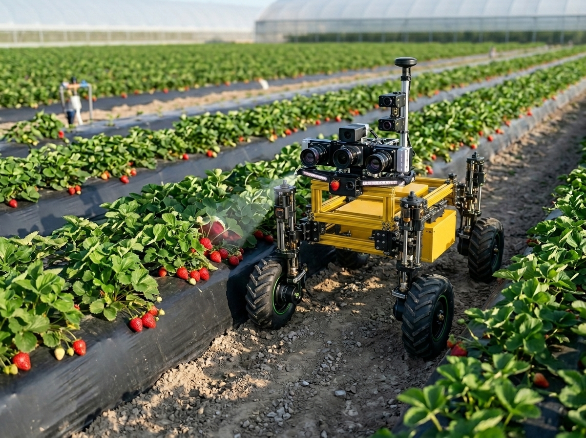 Pipal robot working a strawberry row